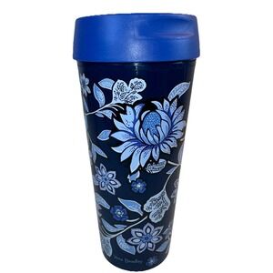 Vera Bradley Blue Floral Thermal Travel Mug 16 oz Flip Top Lid Tea Coffee Cruise